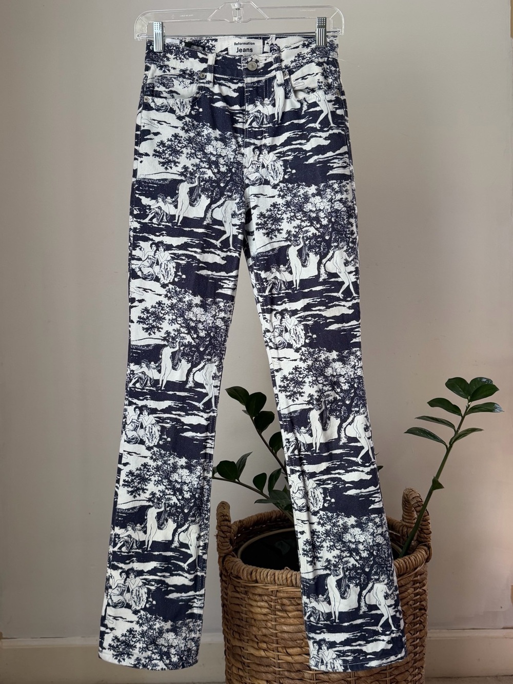 Women's REFORMATION Peyton Naked Lunch Blue & White Bootcut Jeans Size 24